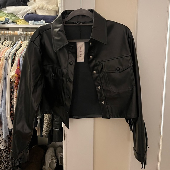 black leather fringe jacket - Picture 1 of 2